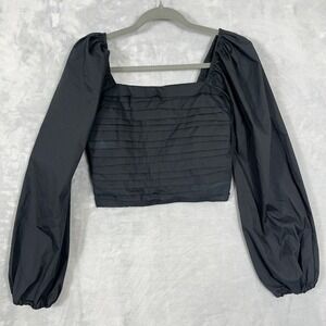 Abercrombie &Fitch Puff Sleeve Crop Top S Pleated Smocked Peasant Black Goth